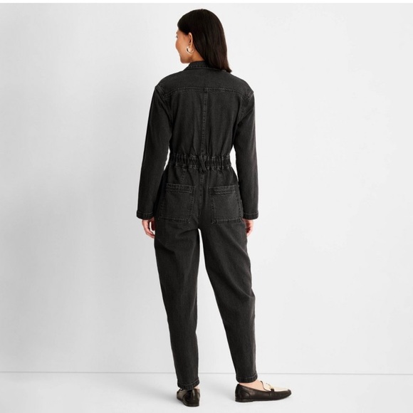 NWT Universal Thread Women’s 2 Long Sleeve Washed Black Denim Jumpsuit - Picture 2 of 8